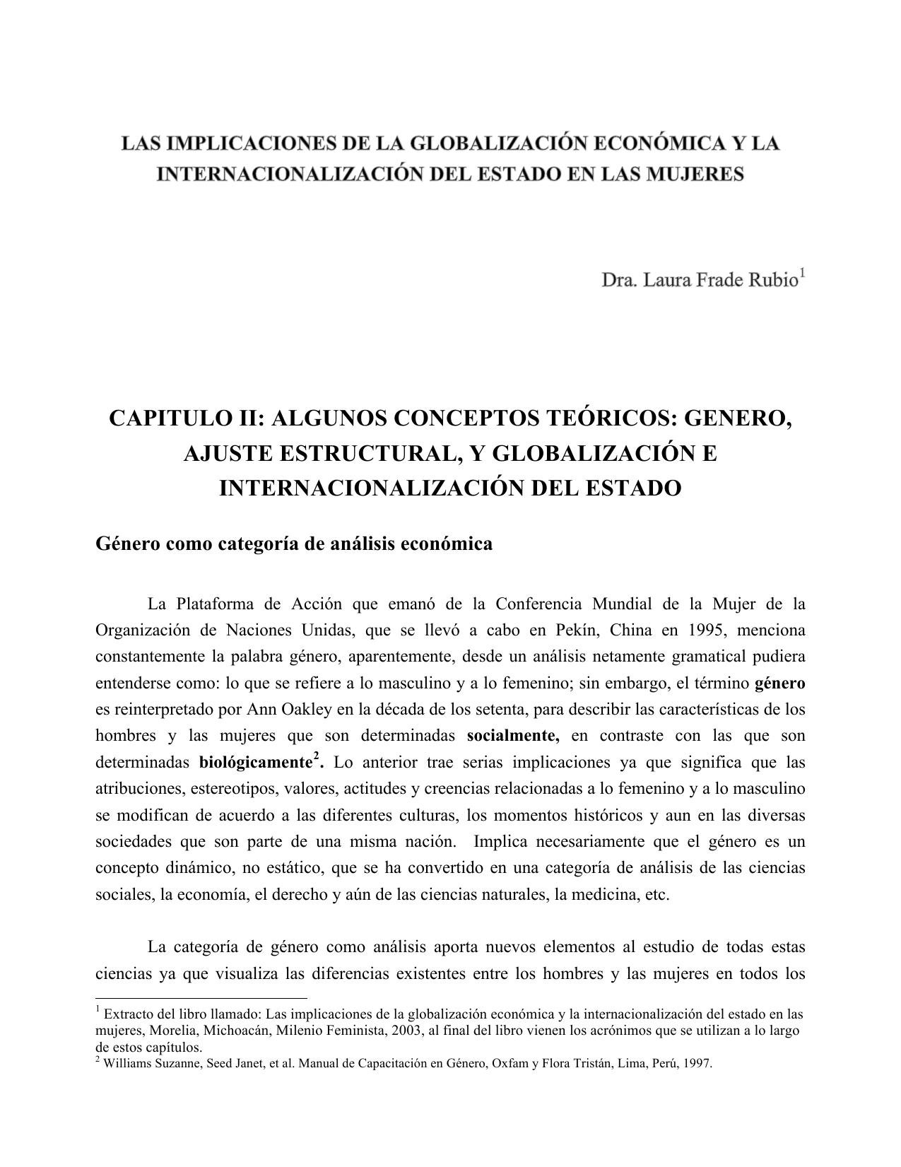 LAS IMPLICACIONES DE LA GLOBALIZACIÓN ECONÓMICA Y LA INTERNACIONALIZACIÓN DEL ESTADO EN LAS MUJERES